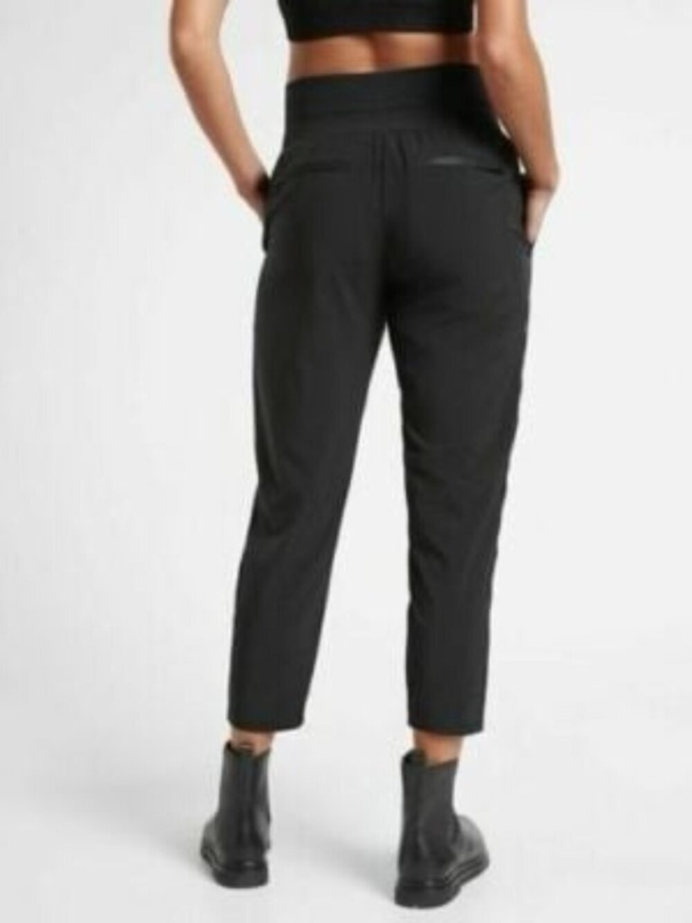 ATHLETA Nolita Slim Tapered Crop Pant Size 12 Tall 12T BLACK #980400 Pull on